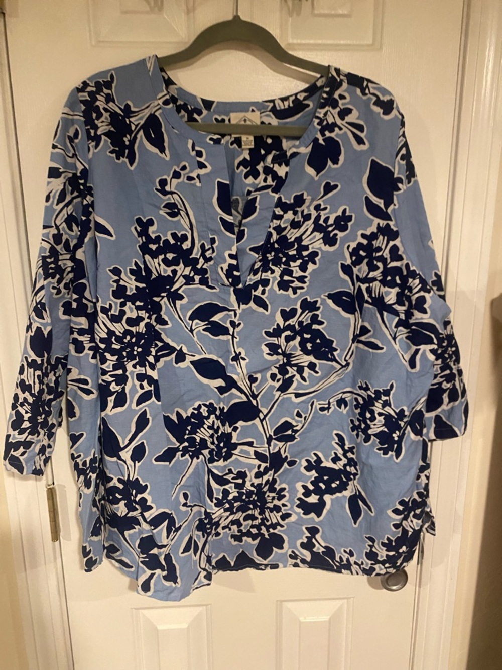 St. John's Bay Light Blue and Navy Floral Linen Tunic